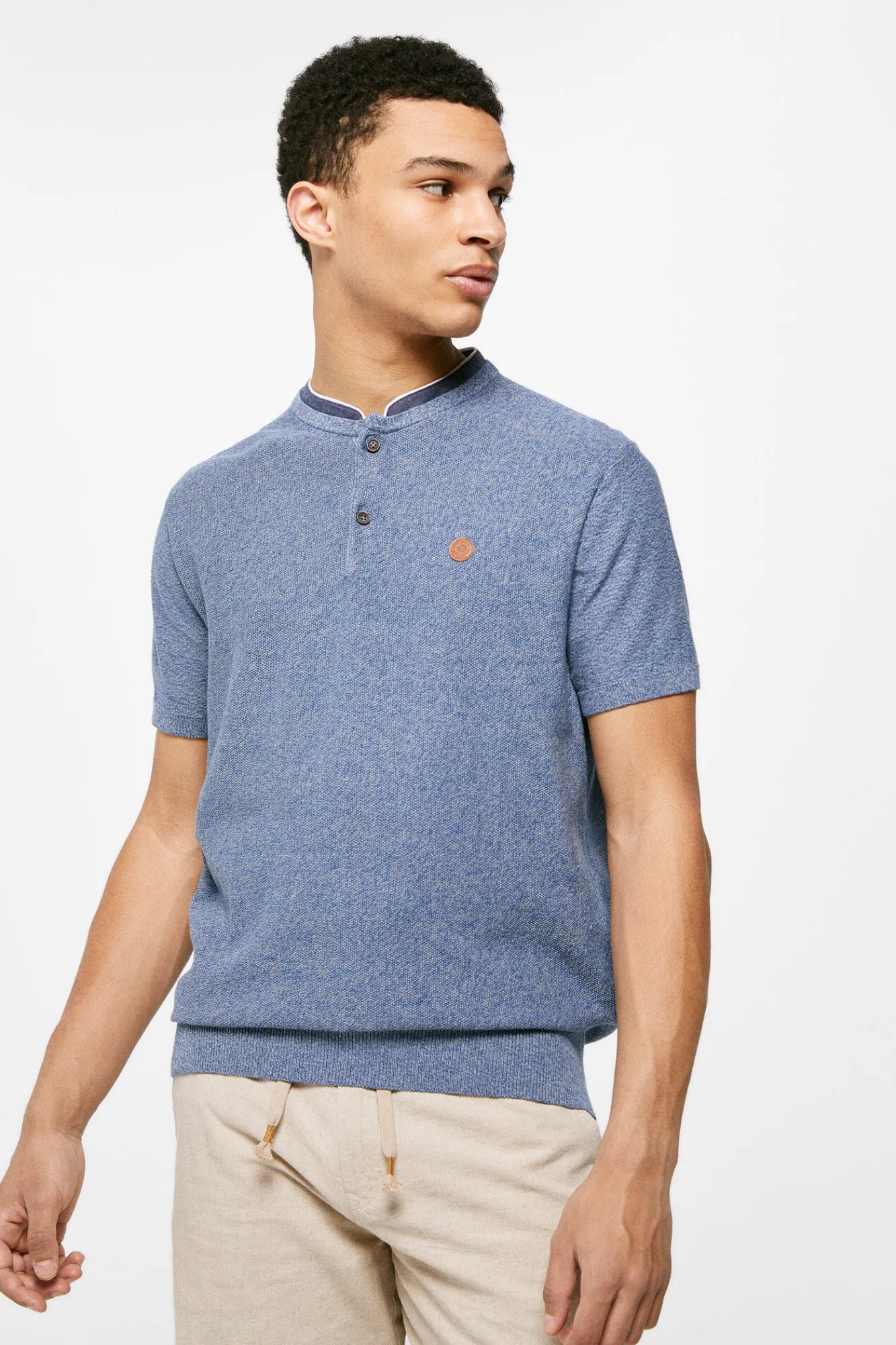 * Polo Punto Cuello Mao Azul Medio Outlet