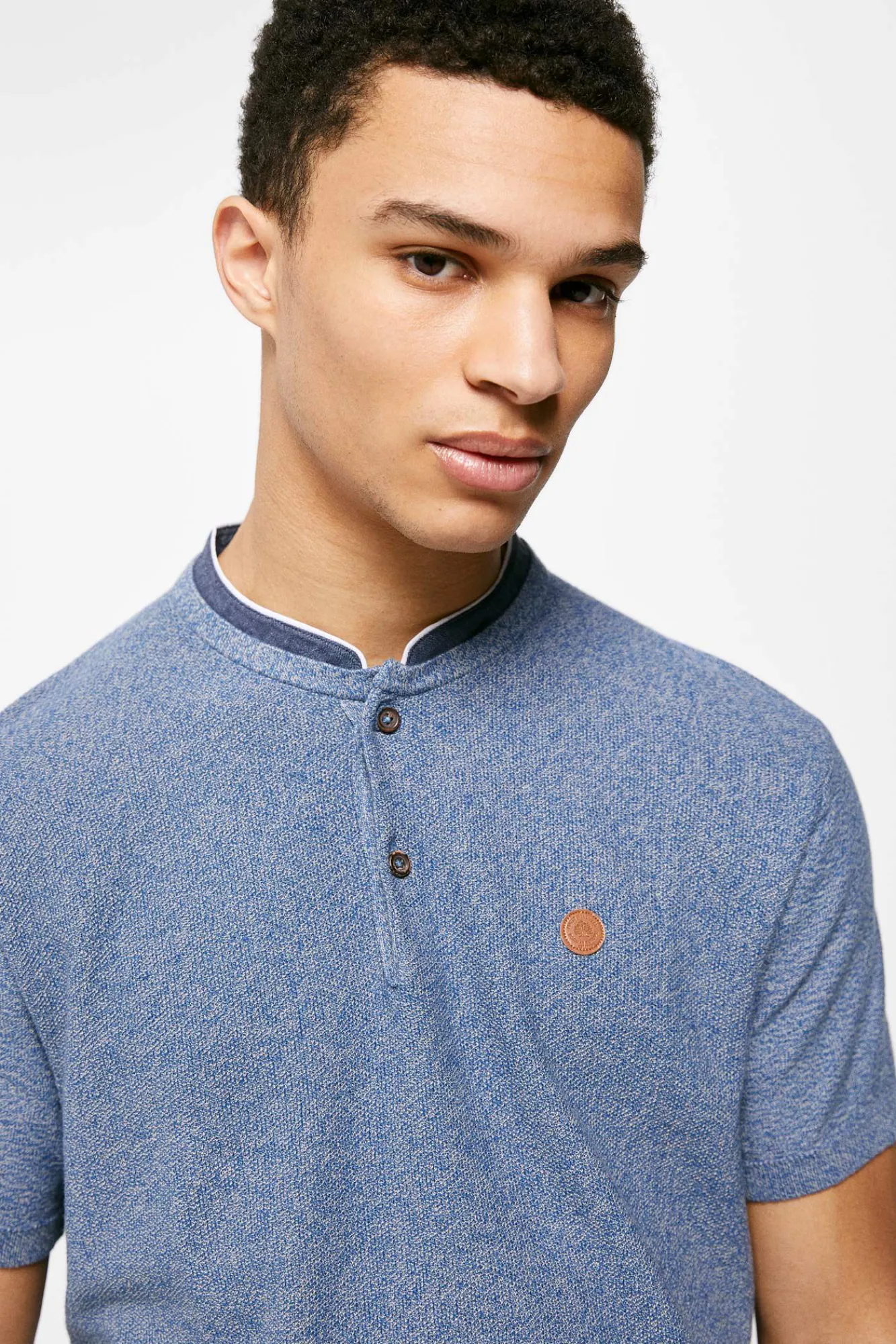 * Polo Punto Cuello Mao Azul Medio Outlet