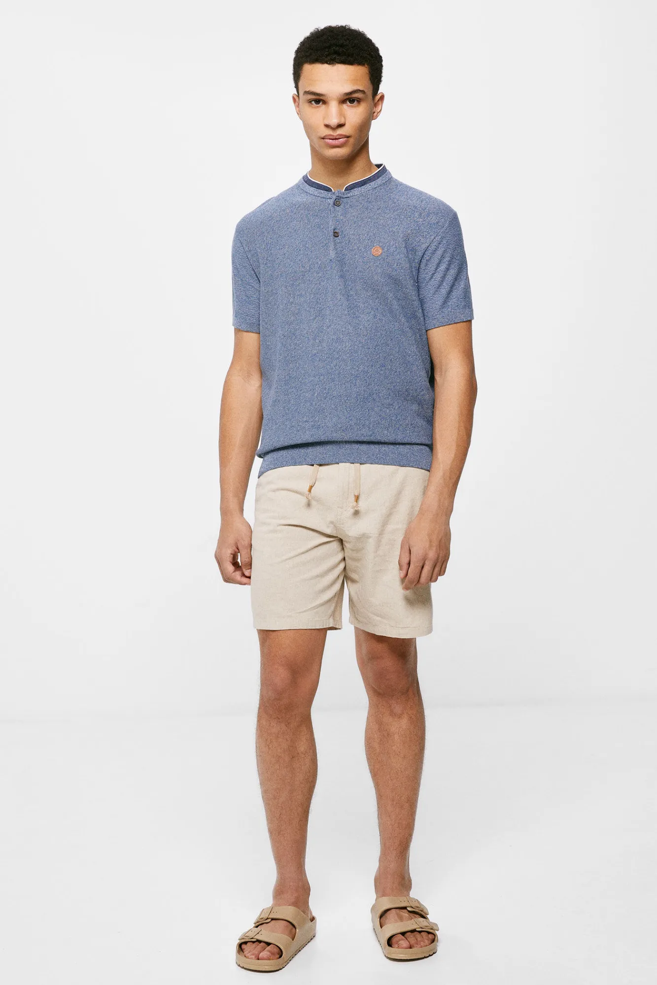 * Polo Punto Cuello Mao Azul Medio Outlet