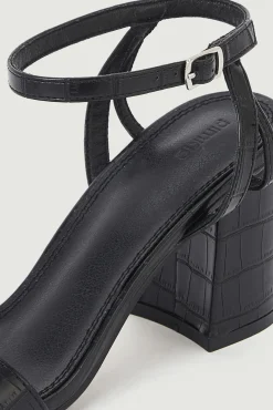 Pimkie Sandalias De Tacon Efecto Cocodrilo Negro Hot