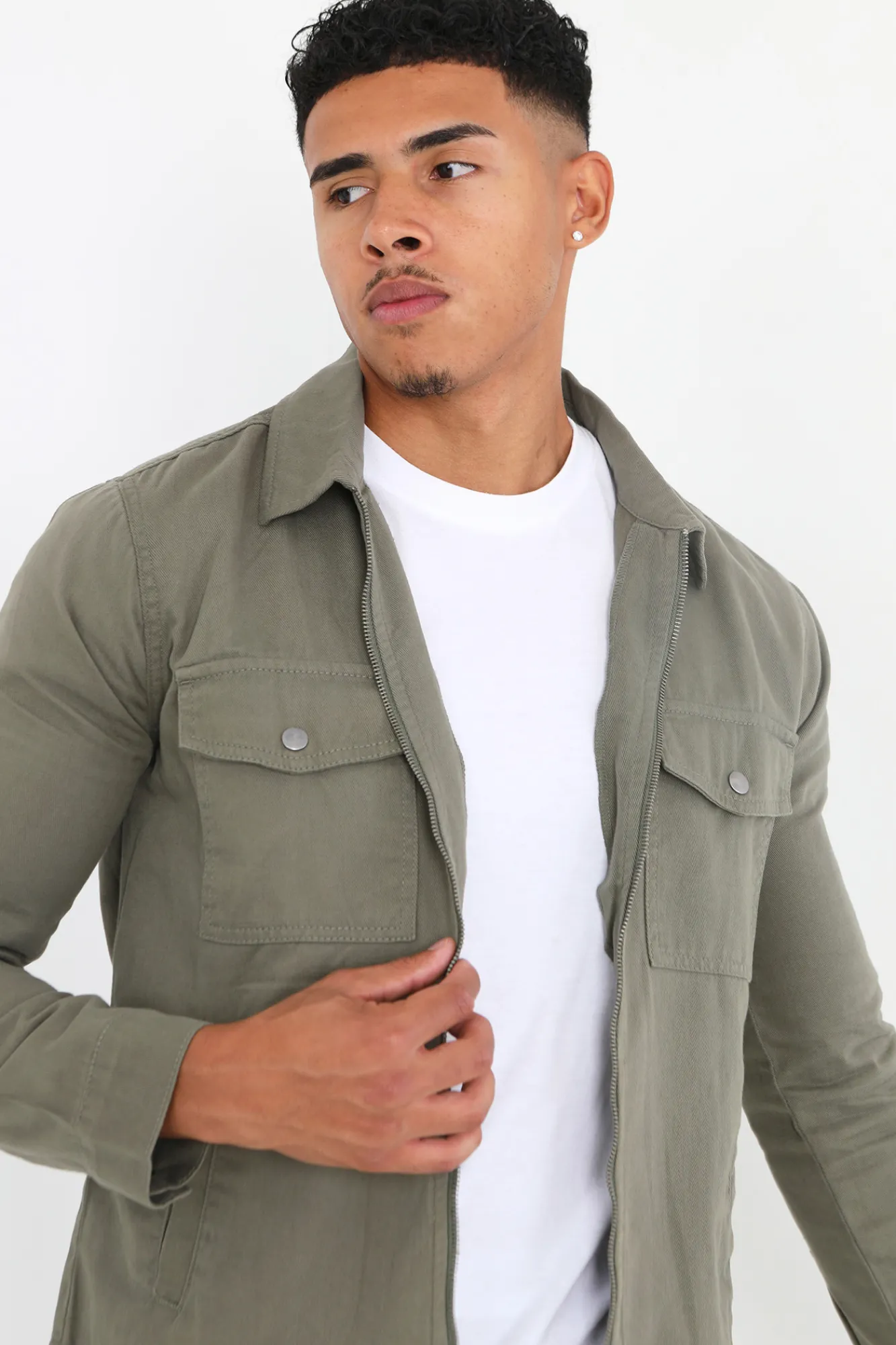 Brave Soul Sobrecamisa Con Cremallera Y Bolsillos Kaki Claro Sale