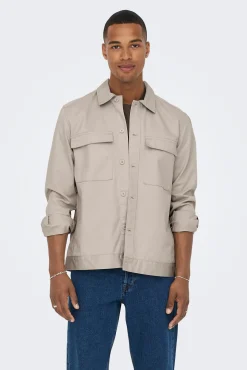 Only & Sons Sobrecamisa Lisa Gris Medio
