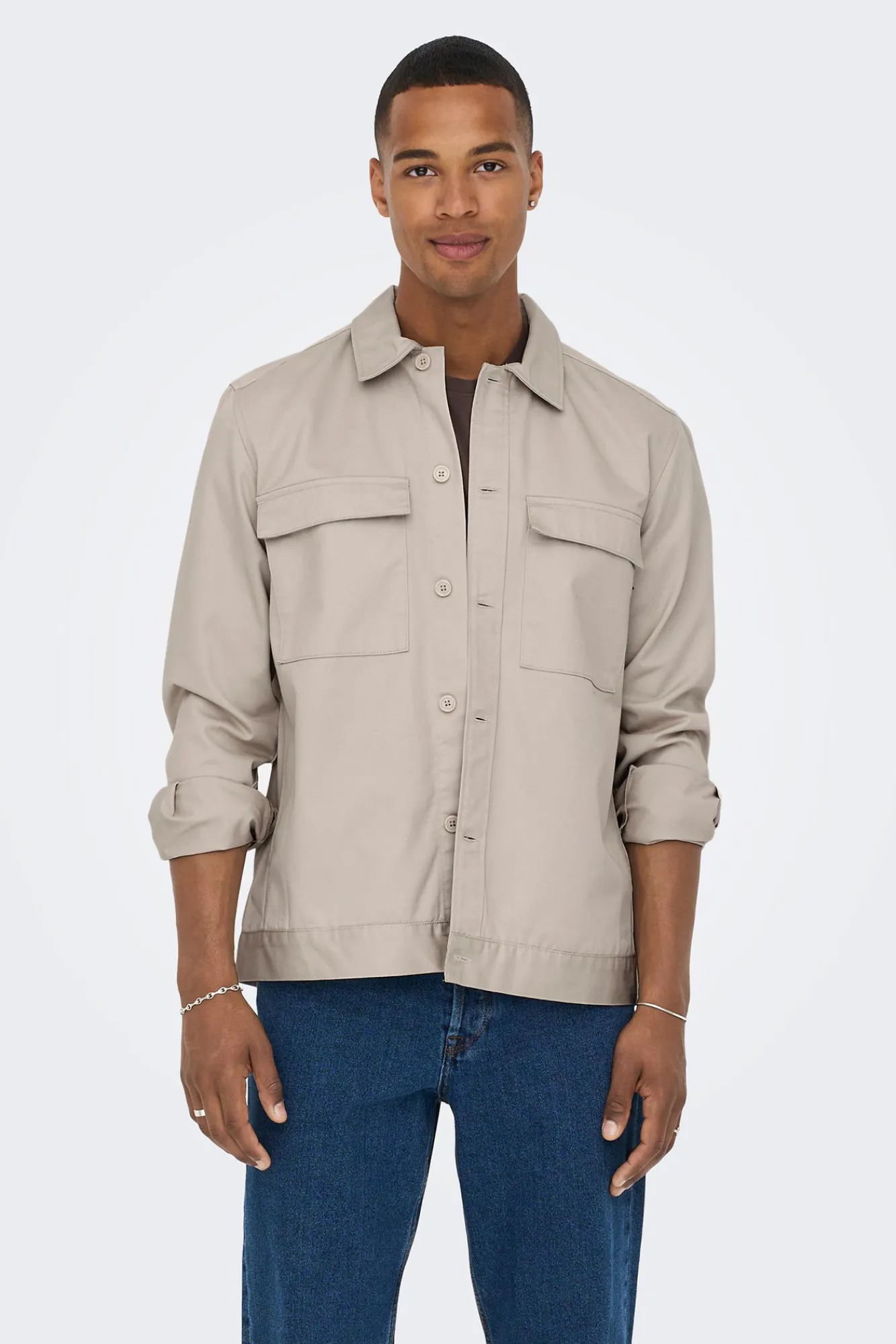 Only & Sons Sobrecamisa Lisa Gris Medio