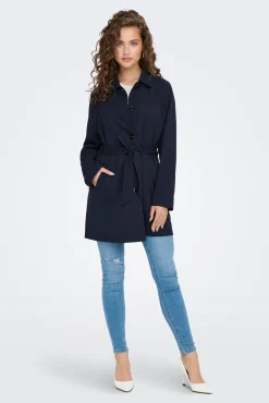 Only Trench Cinturon Azul Medio Hot