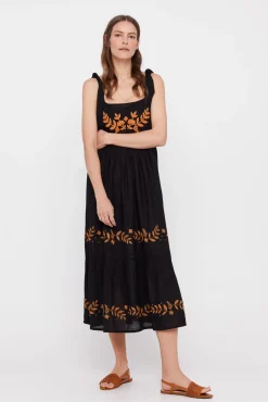 Cortefiel Vestido Bordado Negro