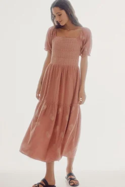 Slowlove Vestido Bordado Manga Corta Rosa Hot