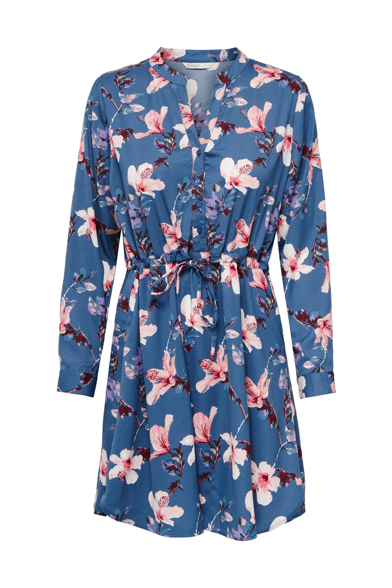 Only Vestido Botones Escoste Pico Azul Medio Best
