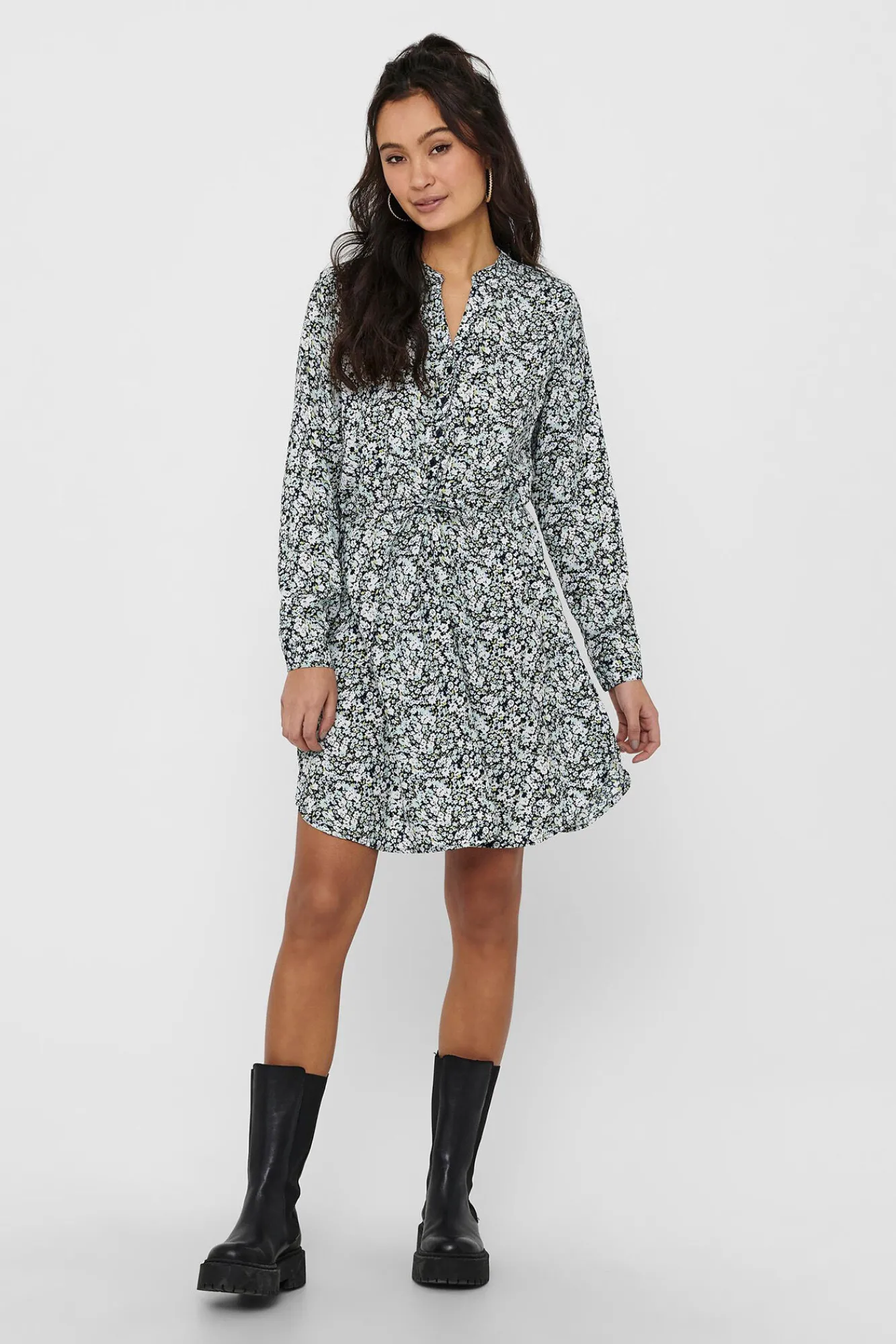 Only Vestido Camisero Botones Azul Medio Sale