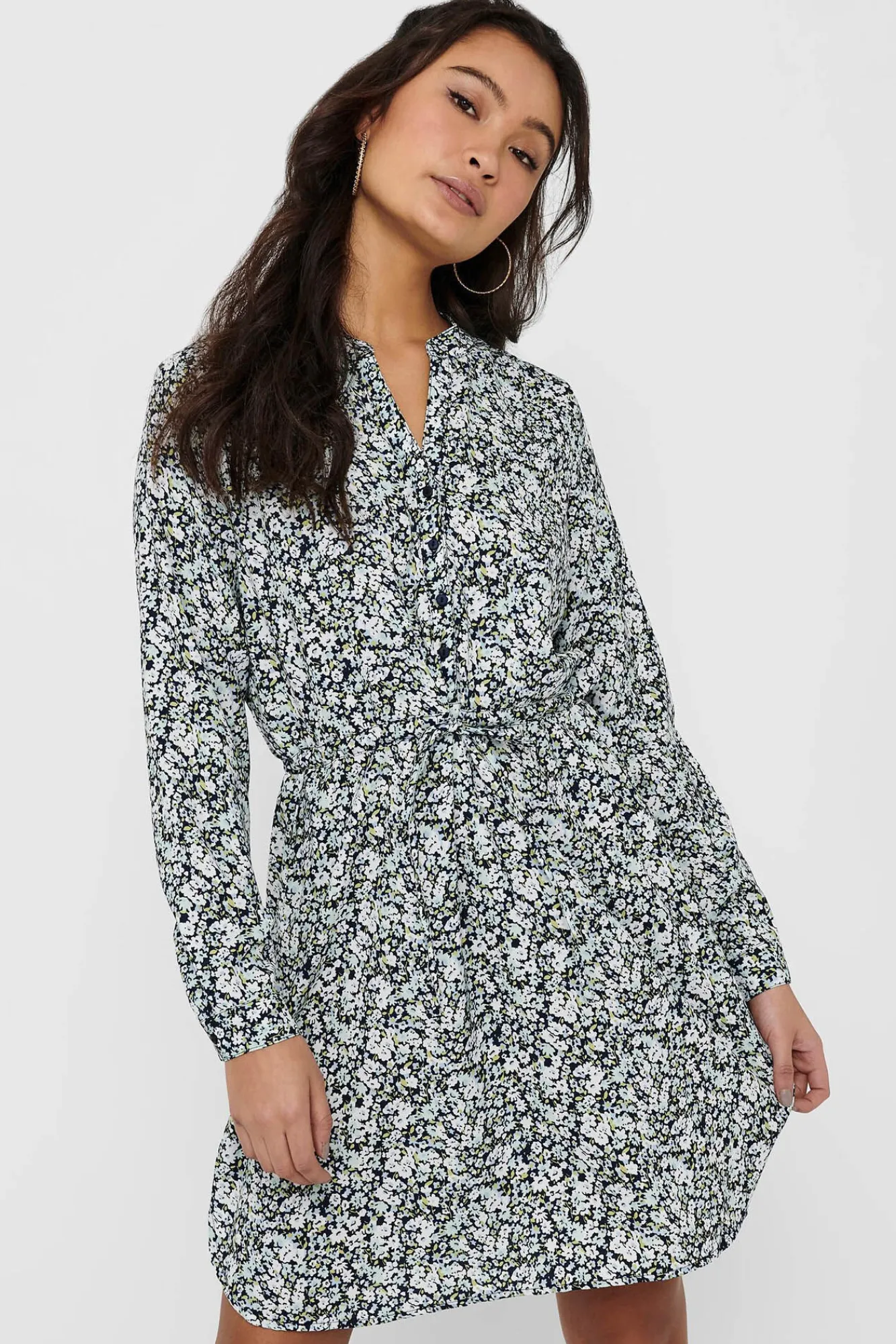Only Vestido Camisero Botones Azul Medio Sale