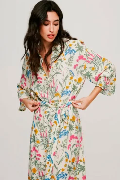 Vila Vestido Camisero Floral Gris