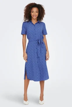 JDY Vestido Camisero Midi Azul Medio Discount