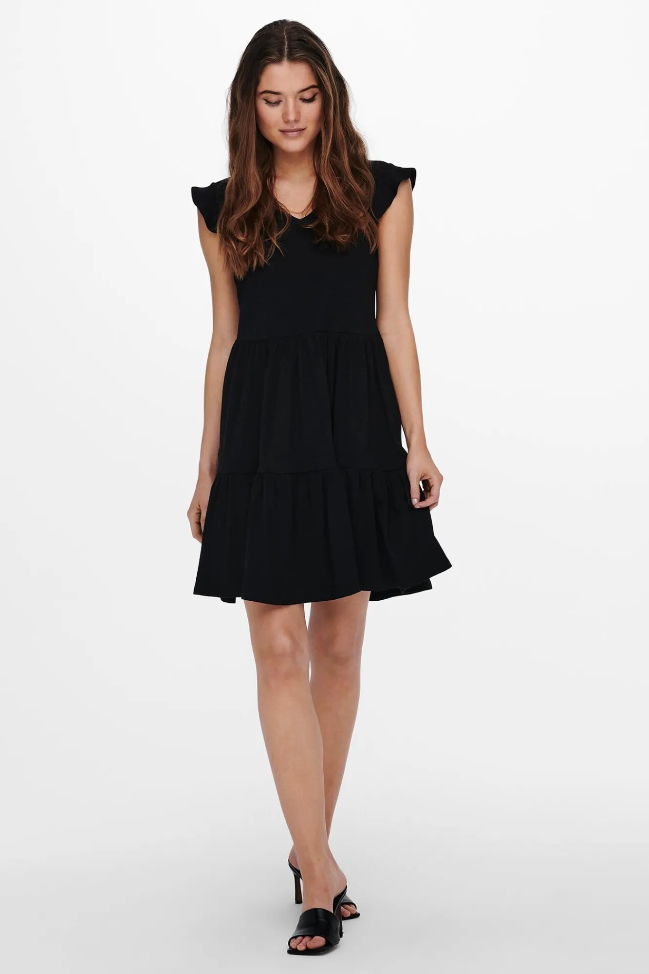 Only Vestido Con Volantes Negro Hot