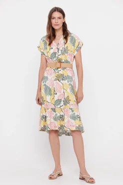 Cortefiel Vestido Confort Cinturon Estampado Blanco