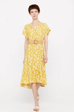 Cortefiel Vestido Confort Cinturon Estampado Amarillo Sale