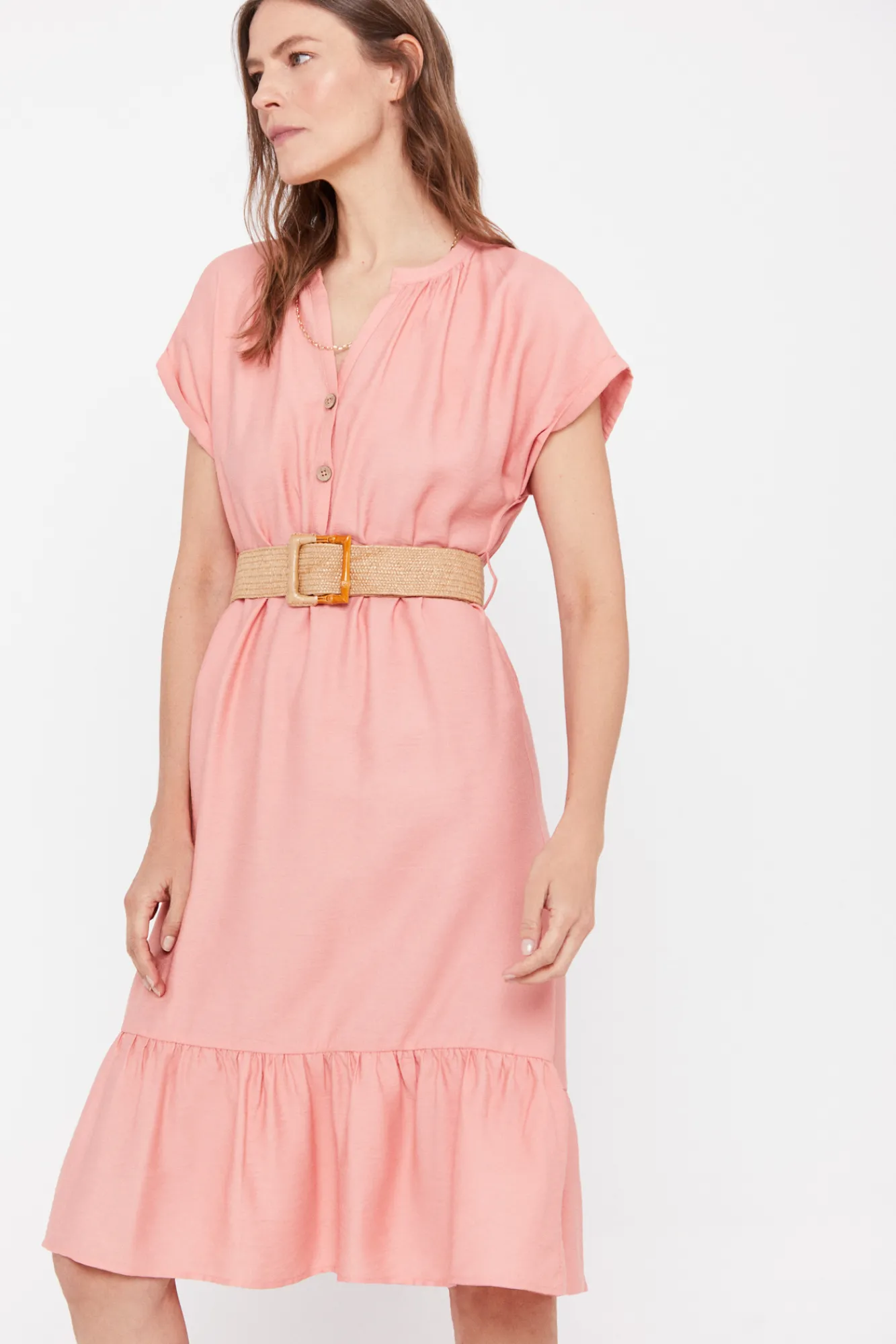 Cortefiel Vestido Confort Cinturon Coral Online