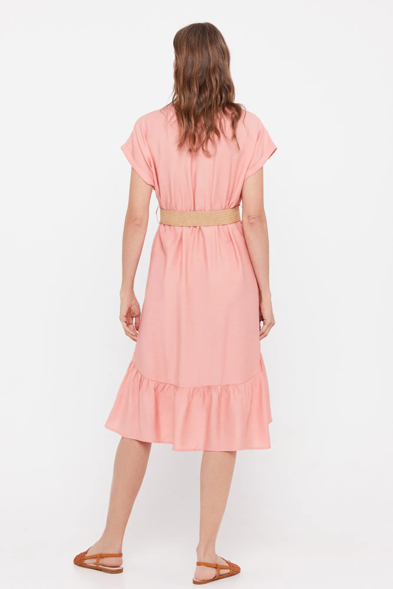 Cortefiel Vestido Confort Cinturon Coral Online