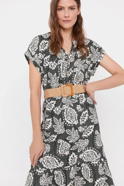 Cortefiel Vestido Confort Cinturon Estampado Verde Sale
