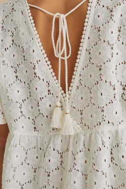 Women'secret Vestido Corto 100% Algodon Bordado Beige Hot