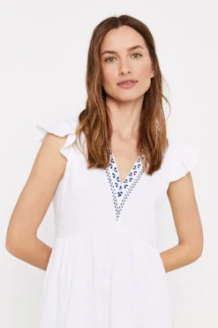 Cortefiel Vestido Corto Bordado Blanco Outlet