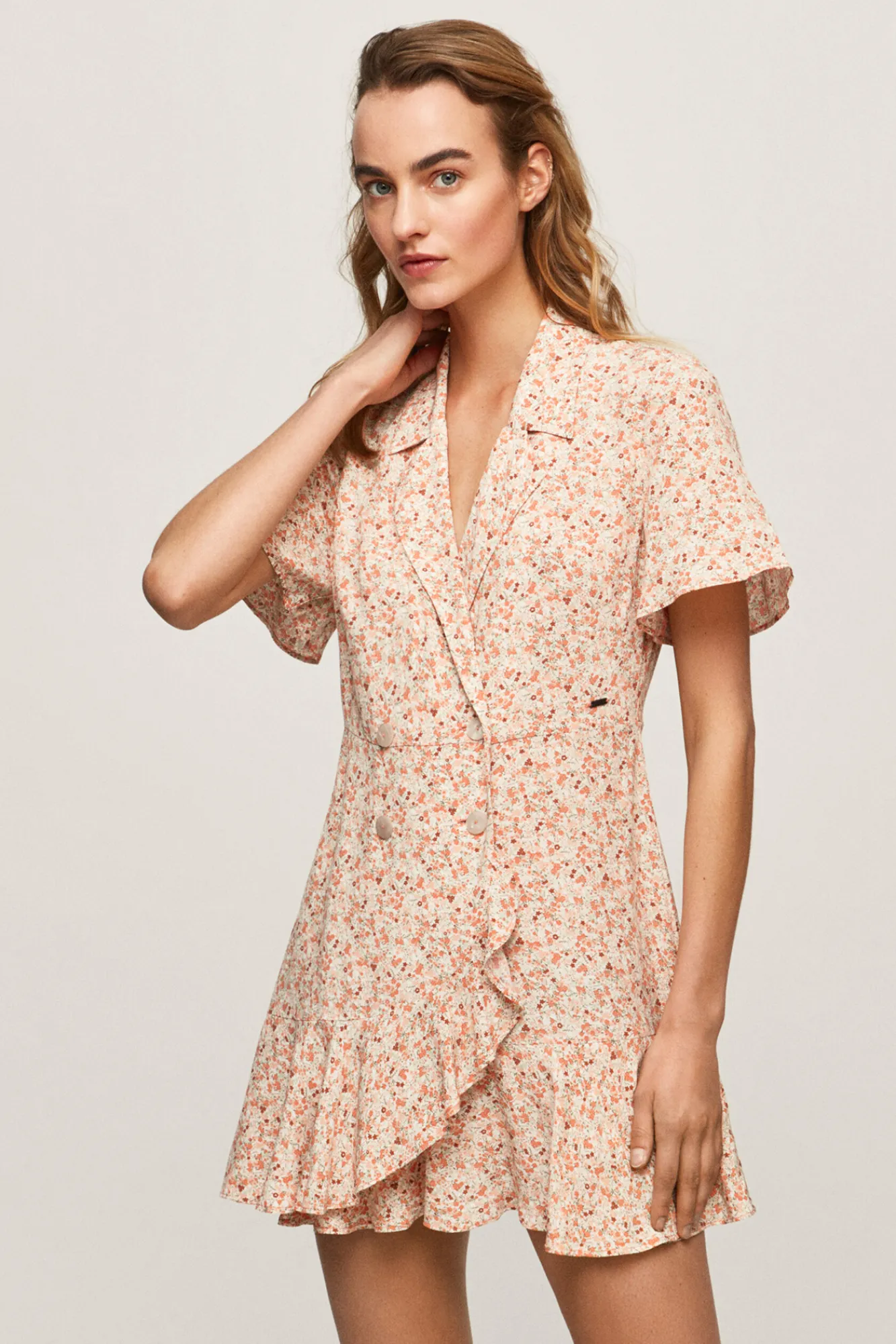 Pepe Jeans Vestido Corto Con Volante Y Solapas En El Cuello. Multicolor Clearance