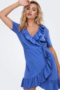 JDY Vestido Corto Cruzado Azul Medio New