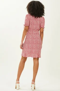 Pimkie Vestido Corto Cruzado Estampado Rojo Hot