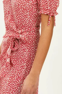 Pimkie Vestido Corto Cruzado Estampado Rojo Hot