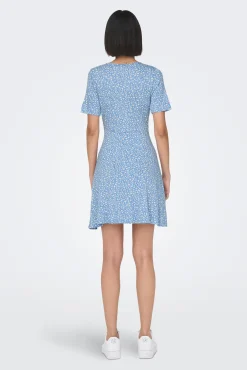 Only Vestido Corto Cuello Pico Azul Medio Best