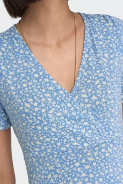 Only Vestido Corto Cuello Pico Azul Medio Best