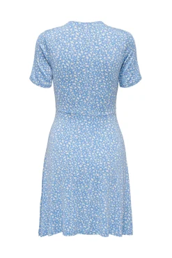 Only Vestido Corto Cuello Pico Azul Medio Best