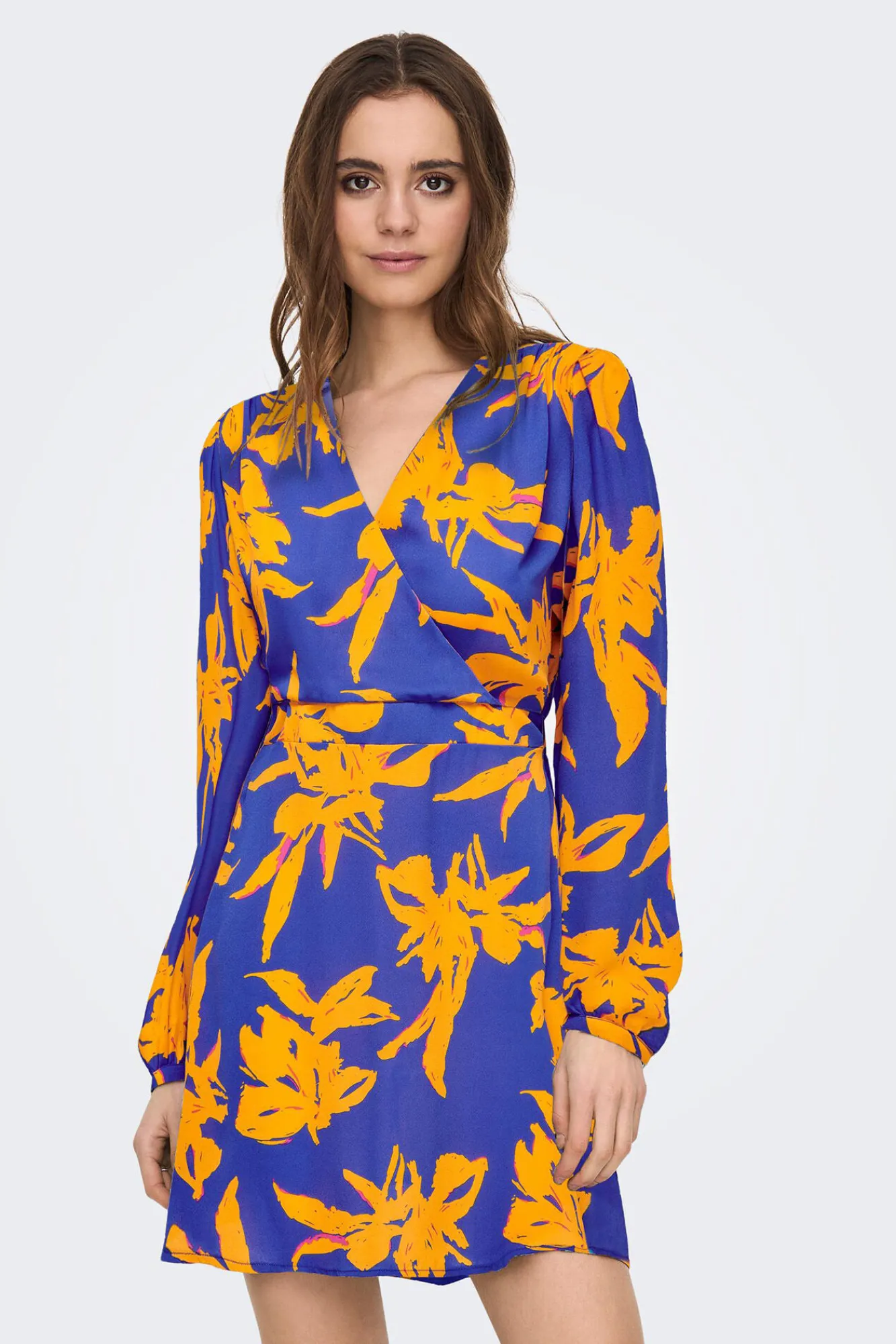 Only Vestido Corto Cuello Pico Azul Oscuro Online