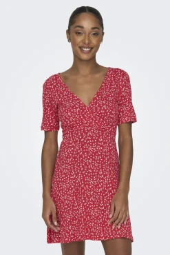 Only Vestido Corto Cuello Pico Rojo Best