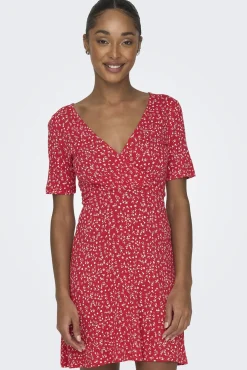 Only Vestido Corto Cuello Pico Rojo Best