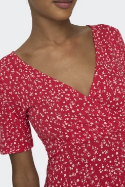 Only Vestido Corto Cuello Pico Rojo Best