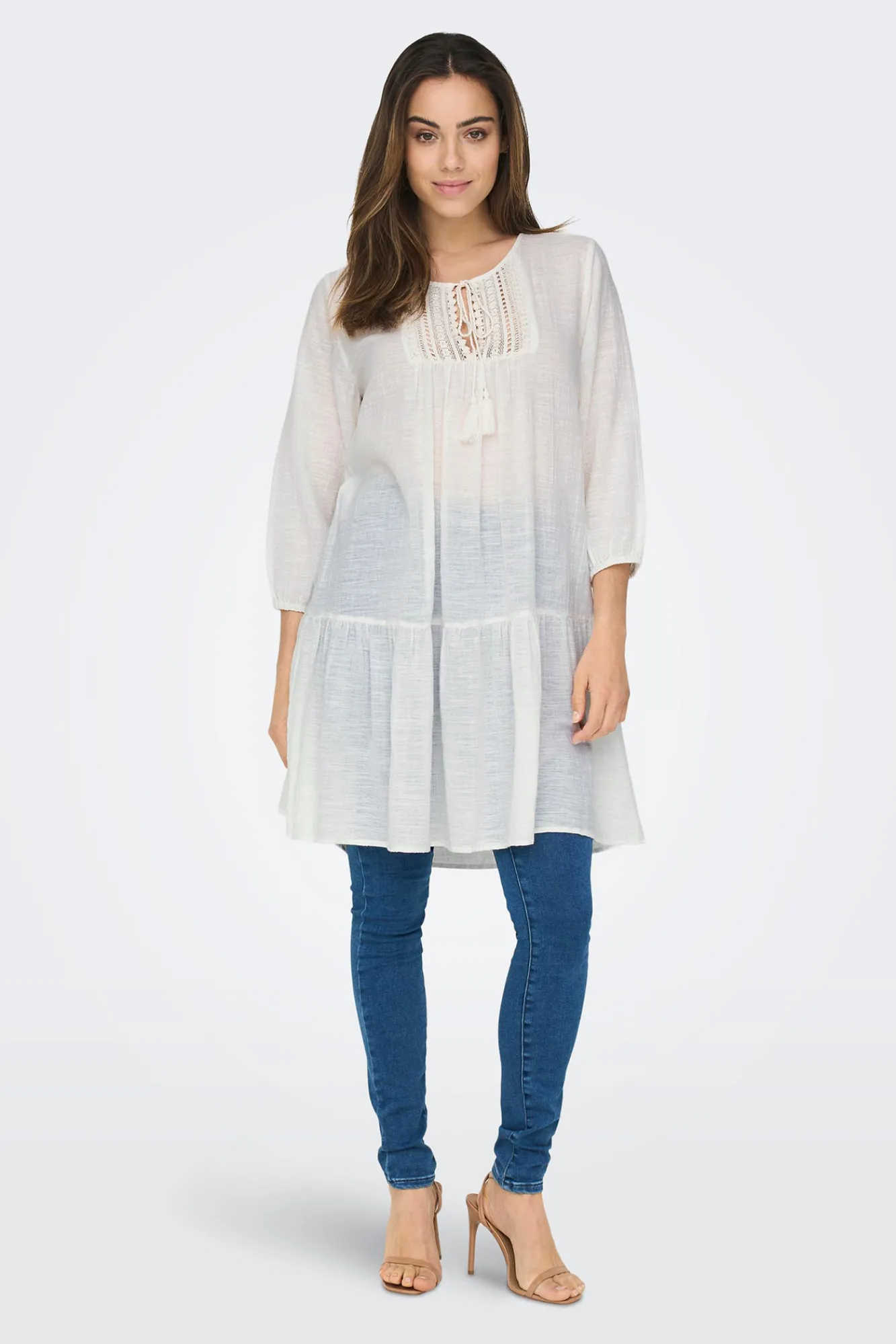Only Vestido Corto Cuello Redondo Blanco Sale