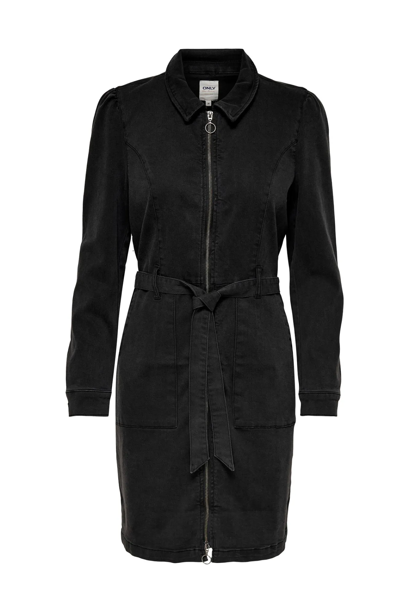 Only Vestido Corto Denim Manga Larga Negro Sale