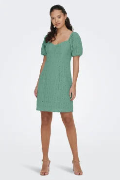 JDY Vestido Corto Detalles Calados Verde Discount