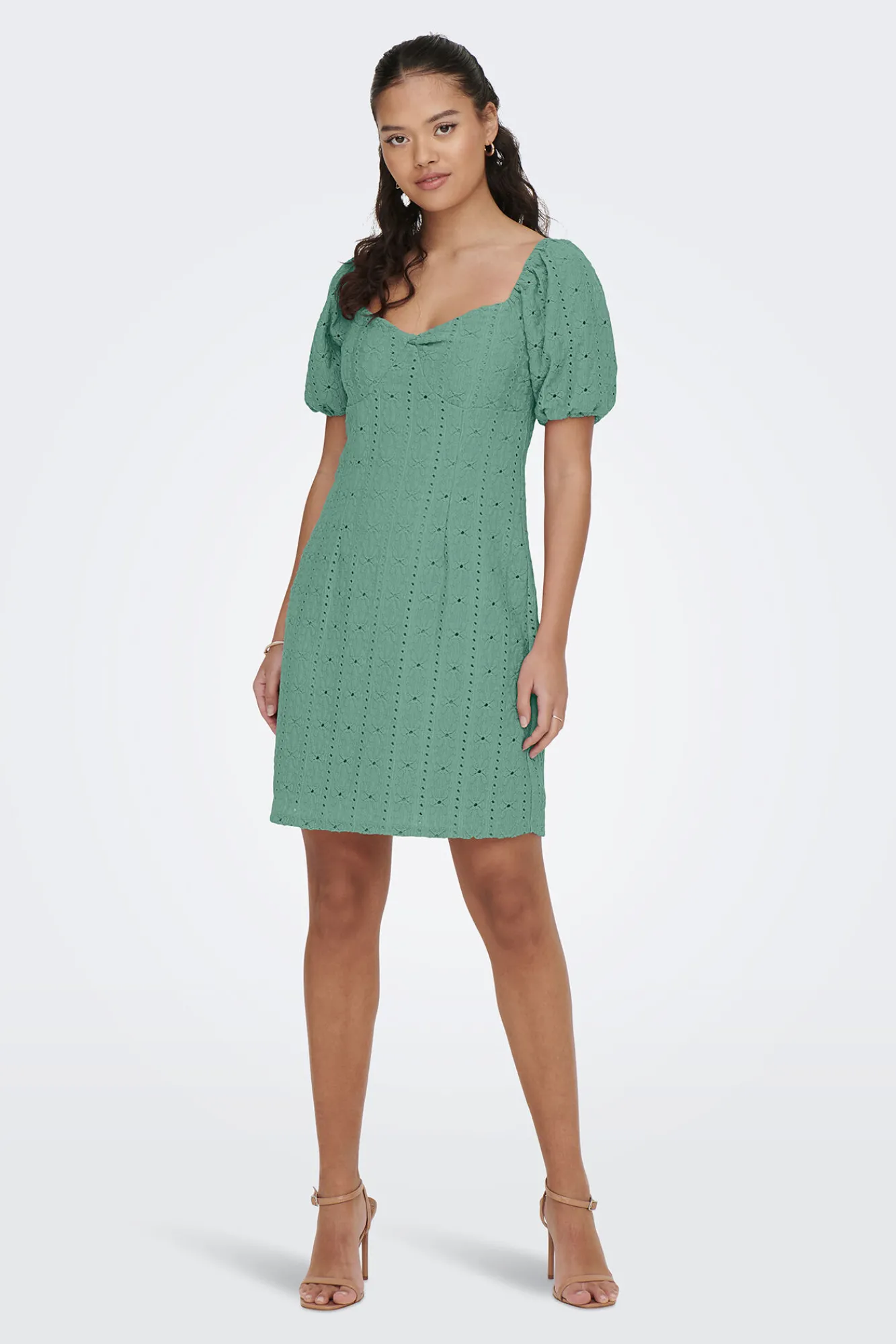 JDY Vestido Corto Detalles Calados Verde Discount