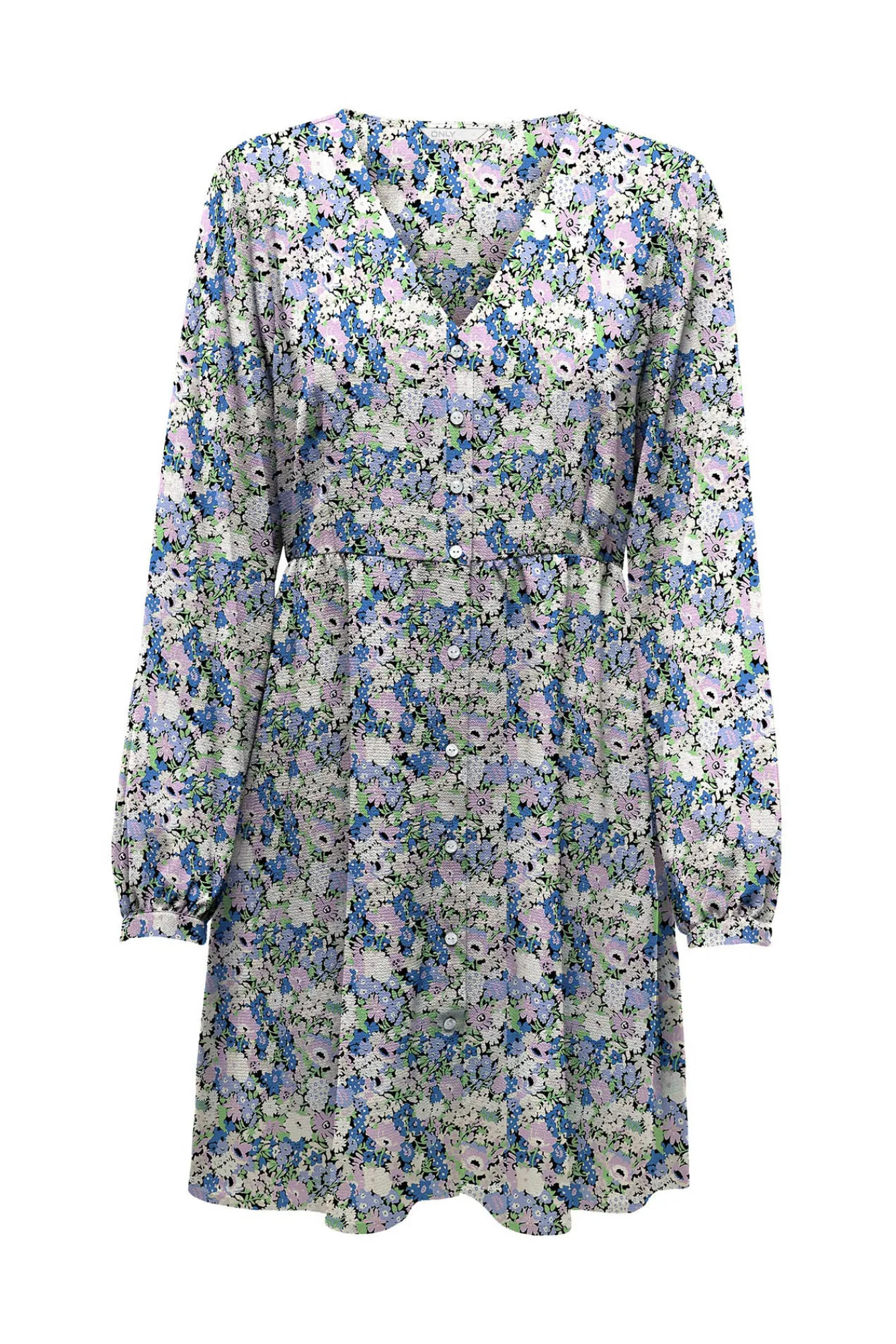 Only Vestido Corto Estampado Manga Larga Azul Medio