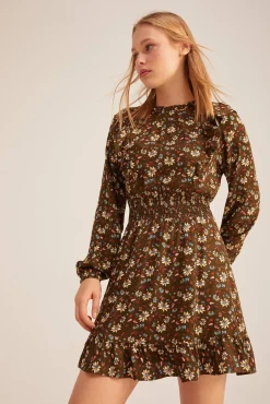 * Vestido Corto Flor Indiana Kaki Claro Clearance