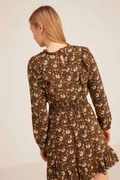 * Vestido Corto Flor Indiana Kaki Claro Clearance