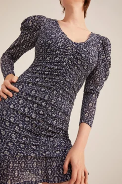 * Vestido Corto Frunces Azul Oscuro Discount