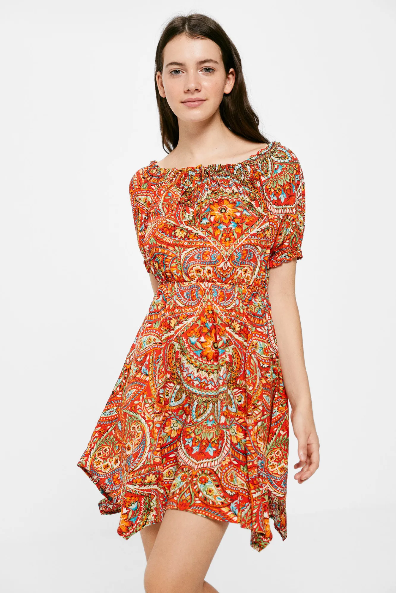 * Vestido Corto Goma Escote Rojo Online