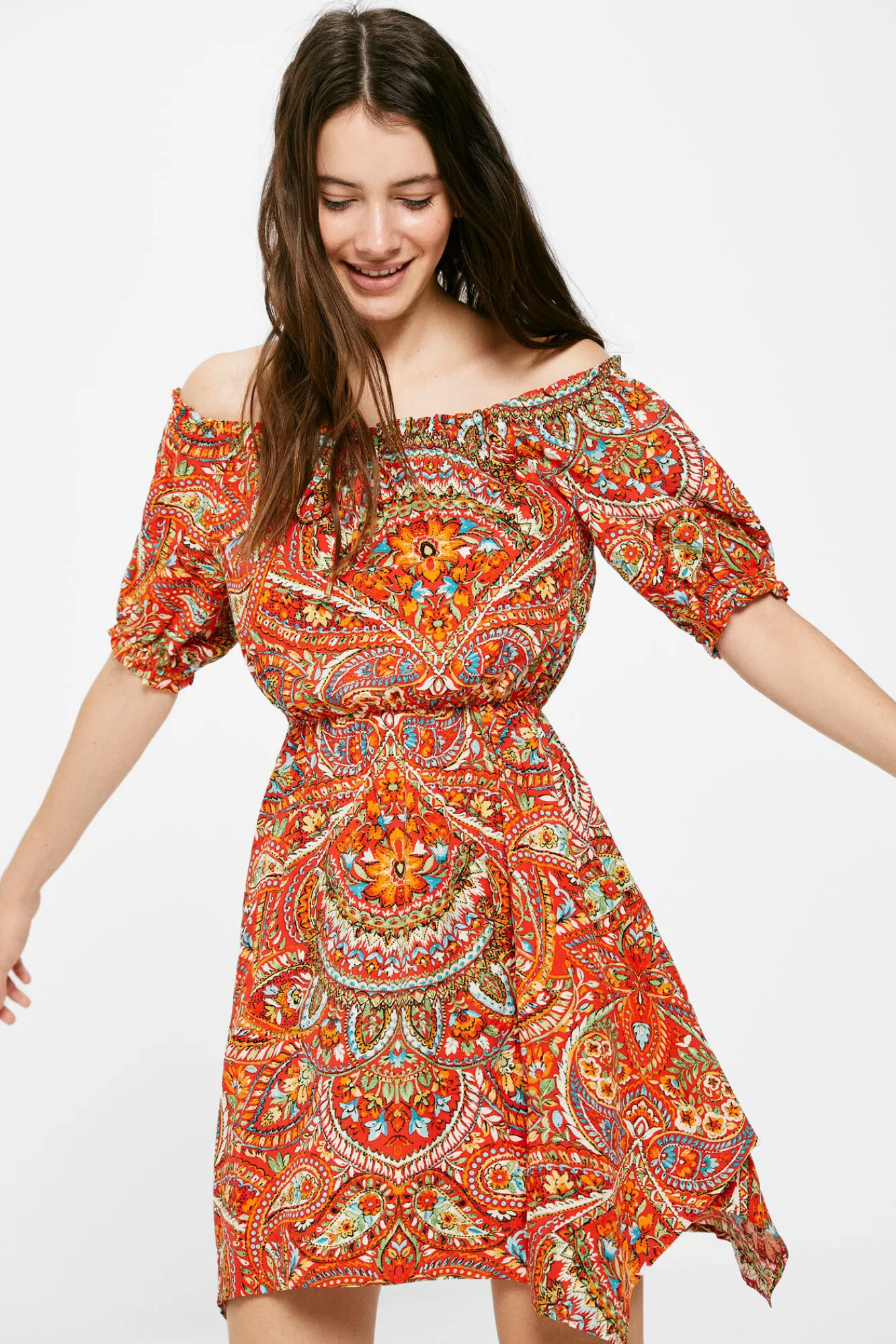 * Vestido Corto Goma Escote Rojo Online