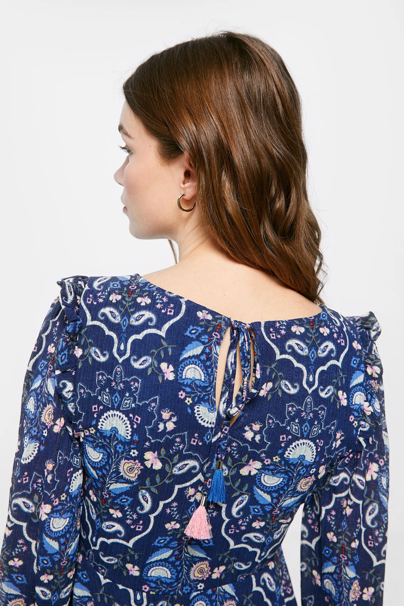 * Vestido Corto Hombros Volante Navy Discount