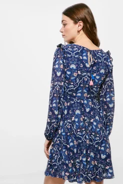 * Vestido Corto Hombros Volante Navy Discount