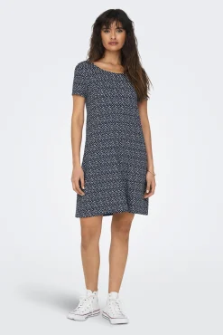 Only Vestido Corto Manga Corta Azul Medio Hot