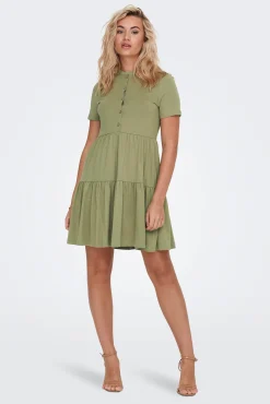 Only Vestido Corto Manga Corta Verde Sale