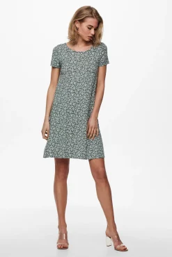 Only Vestido Corto Manga Corta Verde Best