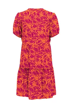 Only Vestido Corto Manga Corta Naranja Outlet